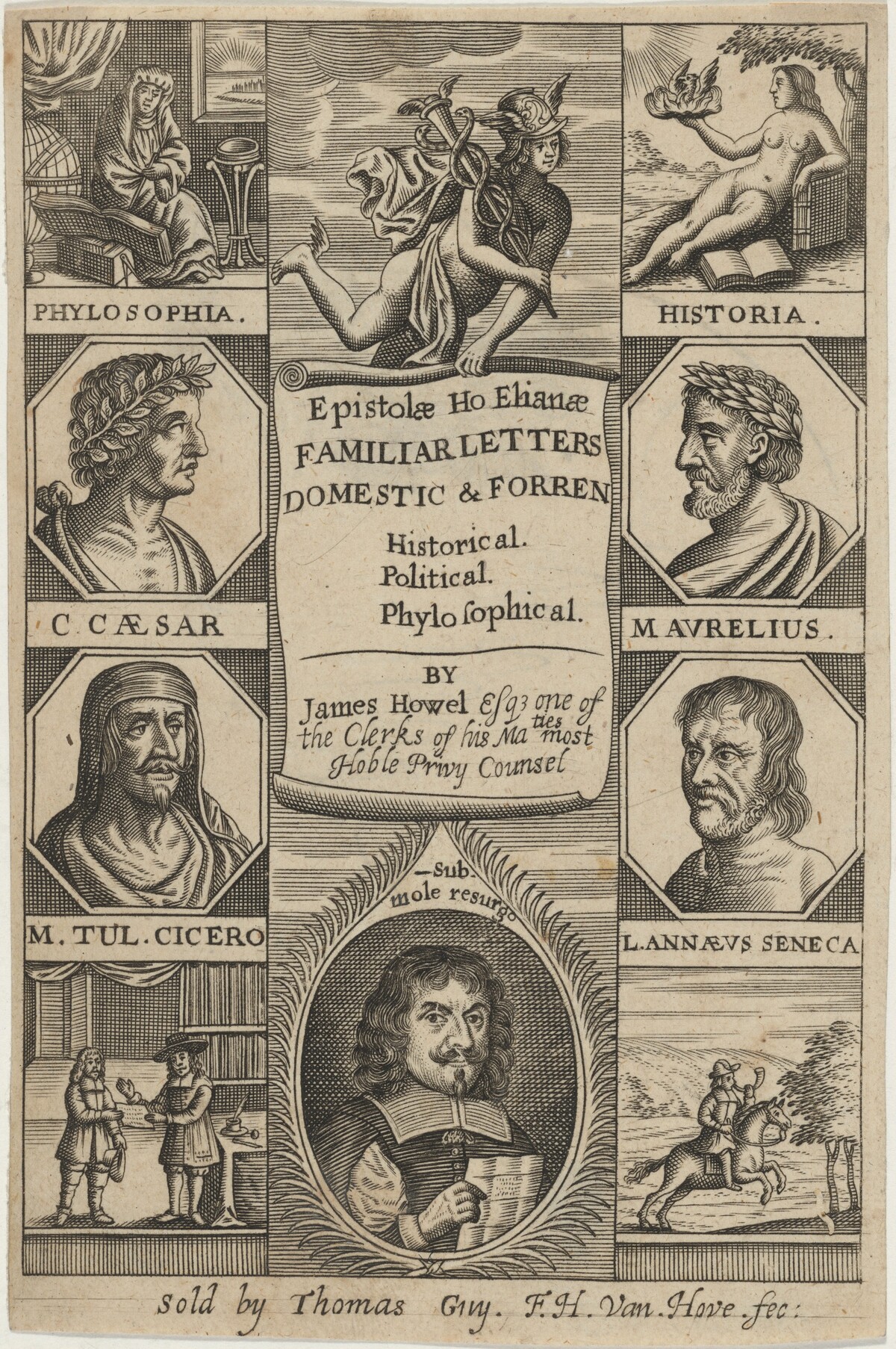 Title Page to Epistolae Hoephanae, by James Howel by Frederik Hendrik van den Hove after William Marshall