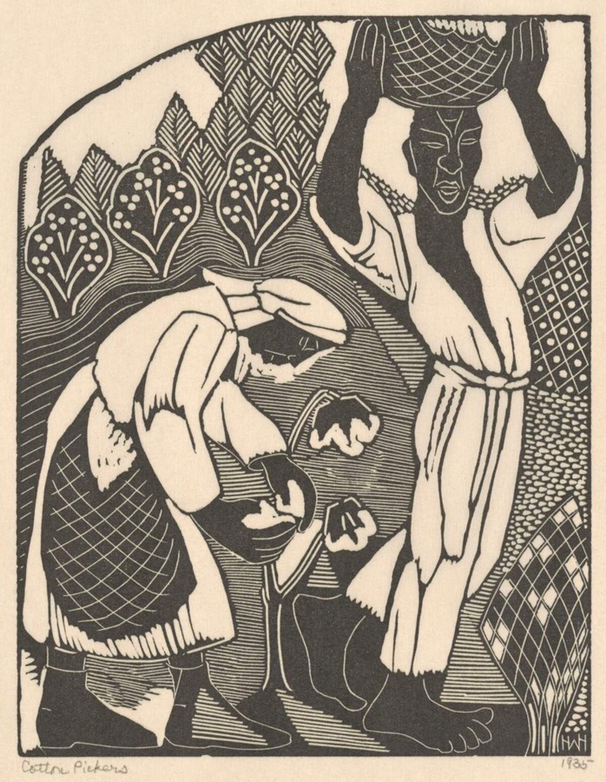 Cotton Pickers (left panel) by Helen West Heller