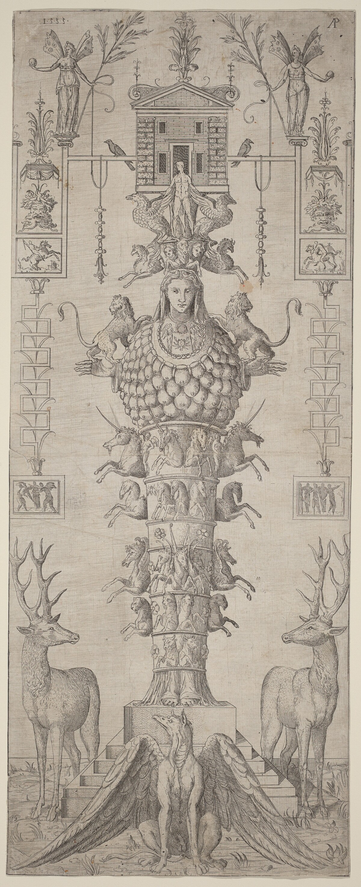 A Grotesque with Diana of Ephesus and Diverse Animals by Master AP