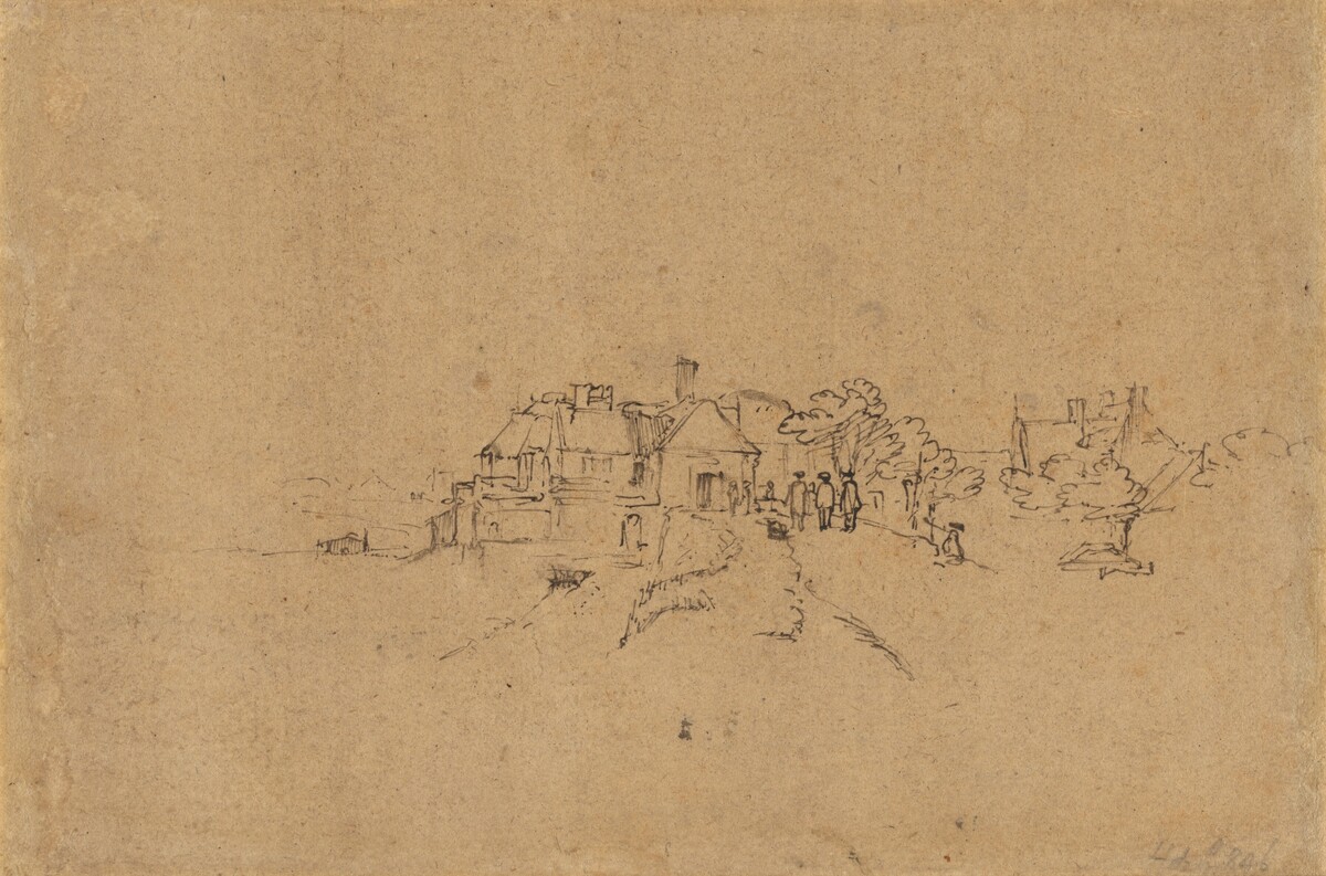 Figures on the Anthoniesdijk Entering Houtewael [verso] by Rembrandt van Rijn