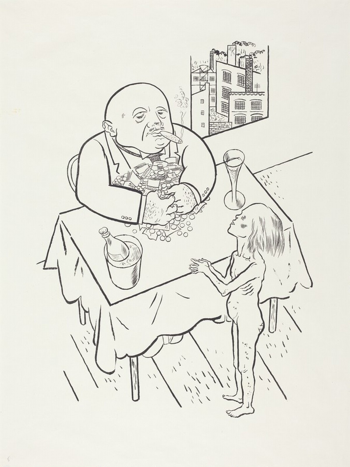"Even lions and tigers nourish their young. Ravens feast their brood on carrion." ("Löwen und Leoparden füttern ihre Jungen, Raben tischen ihren Kleinen auf ...") by George Grosz