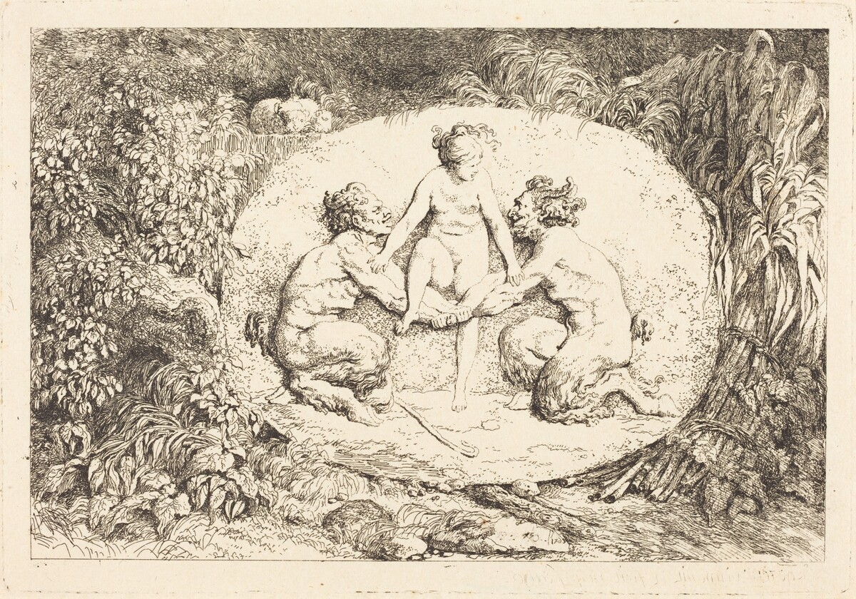 Nymph Supported by Two Satyrs (Nymphe s'asseyant sur les mains de deux satyres) by Jean-Honoré Fragonard