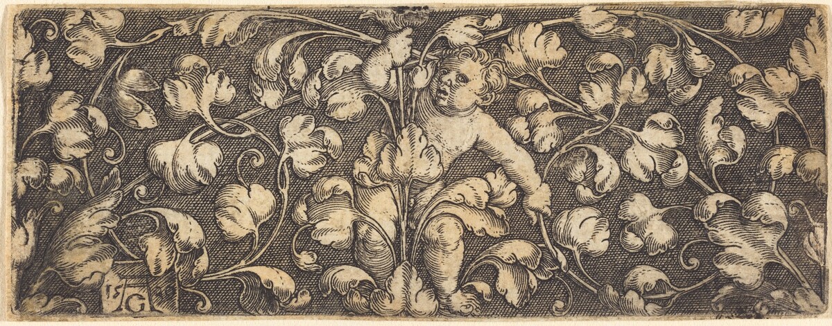 Ornament with Foliage and a Child in the Center by Heinrich Aldegrever