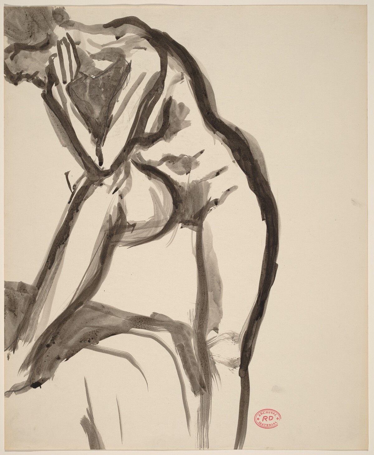Untitled [standing female nude leaning elbow on knee] by Richard Diebenkorn