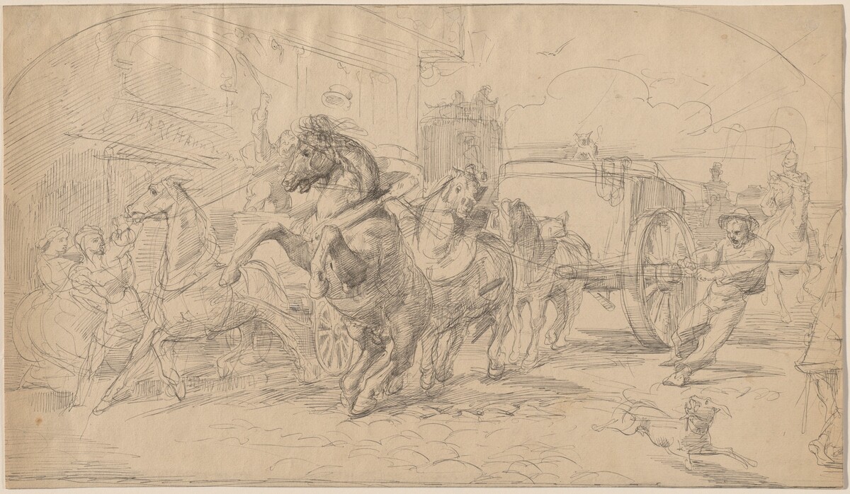 The Runaway Carriage by Circle of Eugène Delacroix