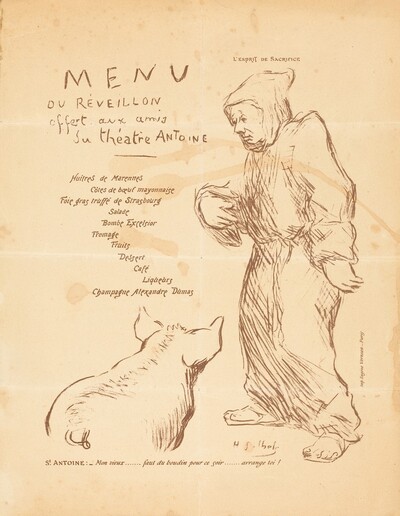 Menu du réveillon offert aux amis du Théâtre Antoine