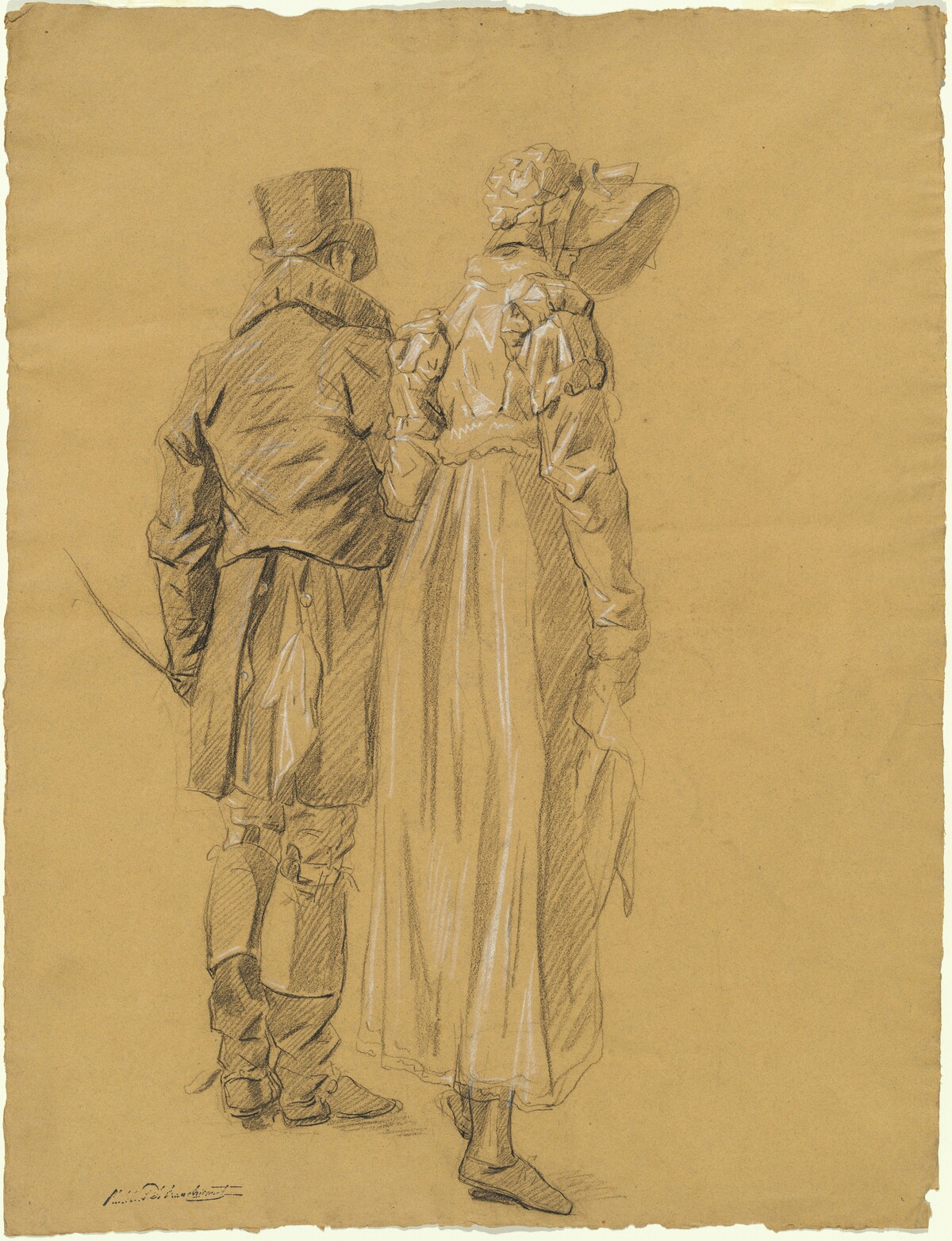 A Fashionable Couple Seen from Behind by Philibert d'Amiens de Ranchicourt