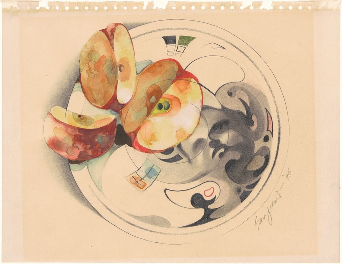 Still Life: Apples on a Plate with a Portrait of the Artist by Albert Sangiamo