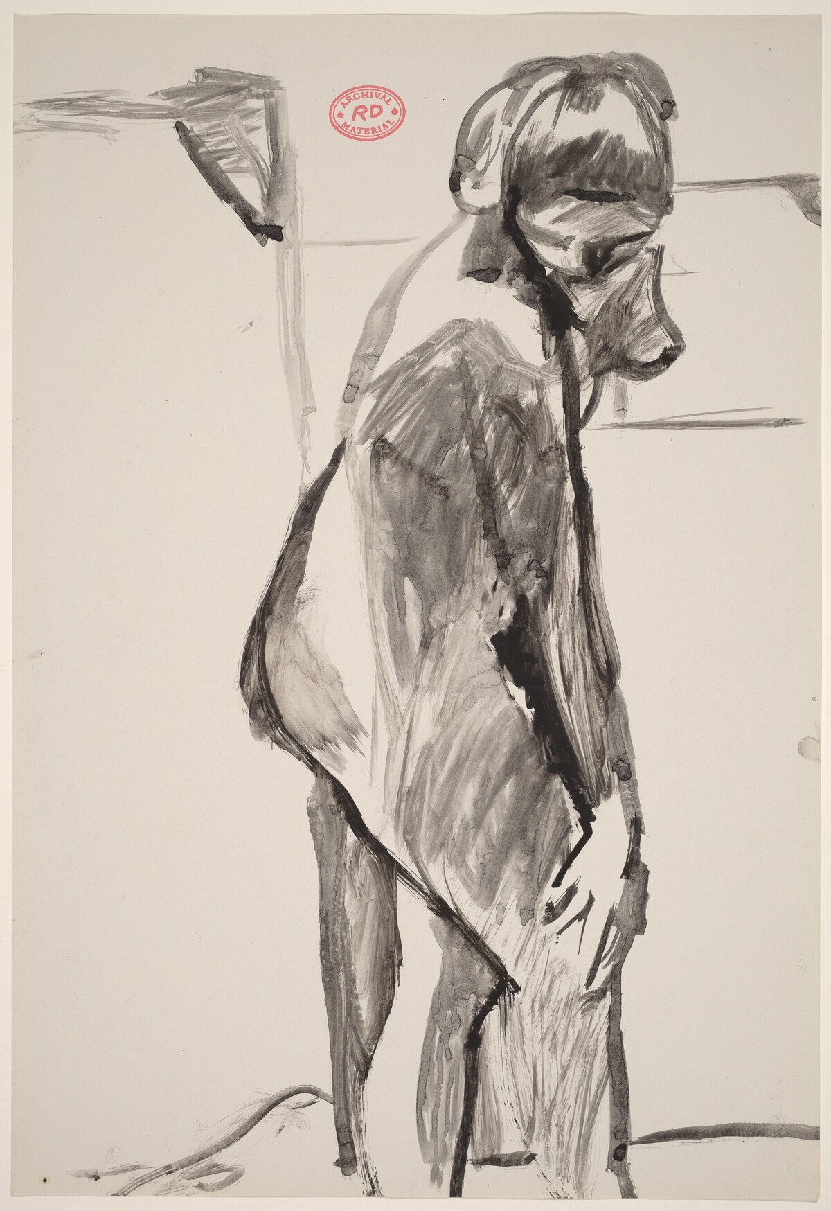 Untitled [female model standing in the studio and looking down] by Richard Diebenkorn