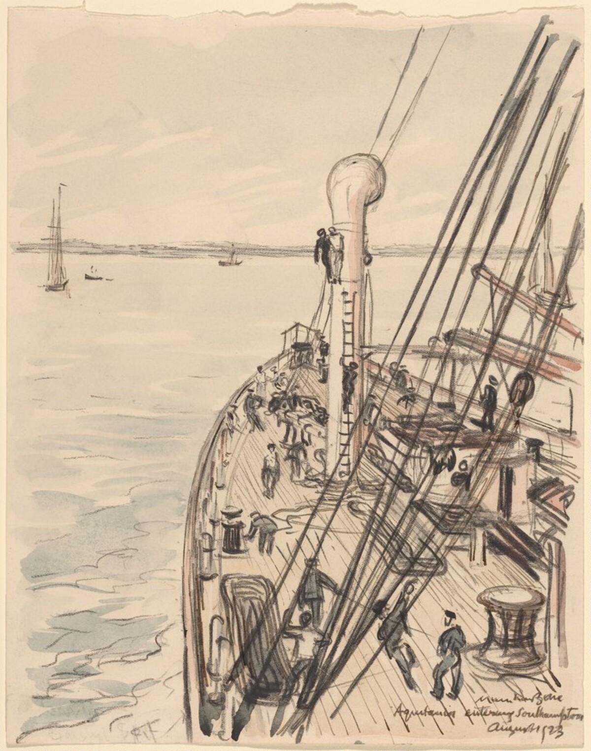 The Aquatania Entering Southampton by Sir Muirhead Bone