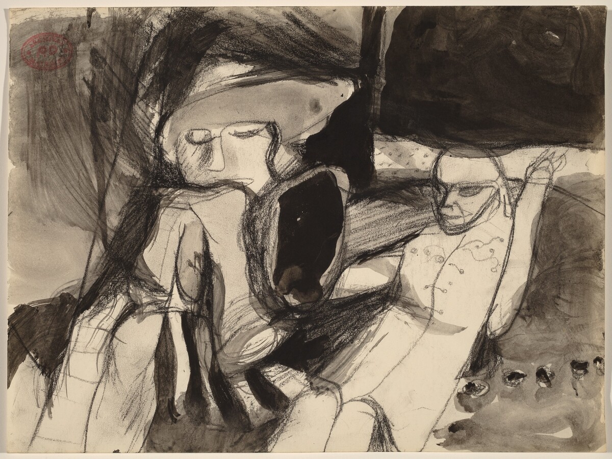 Untitled [two seated figures, one leaning forward] by Richard Diebenkorn