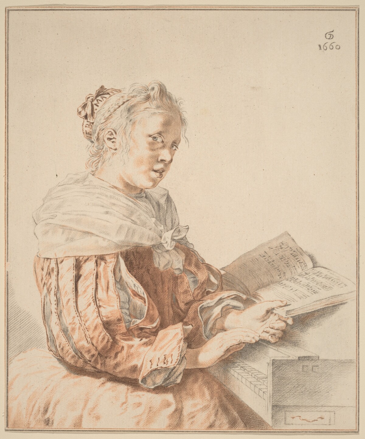 Young Girl at the Keyboard by Cornelis Ploos van Amstel (editor) and Johannes Kornlein (printmaker), after Jan de Bray (formerly Gerrit Dou)