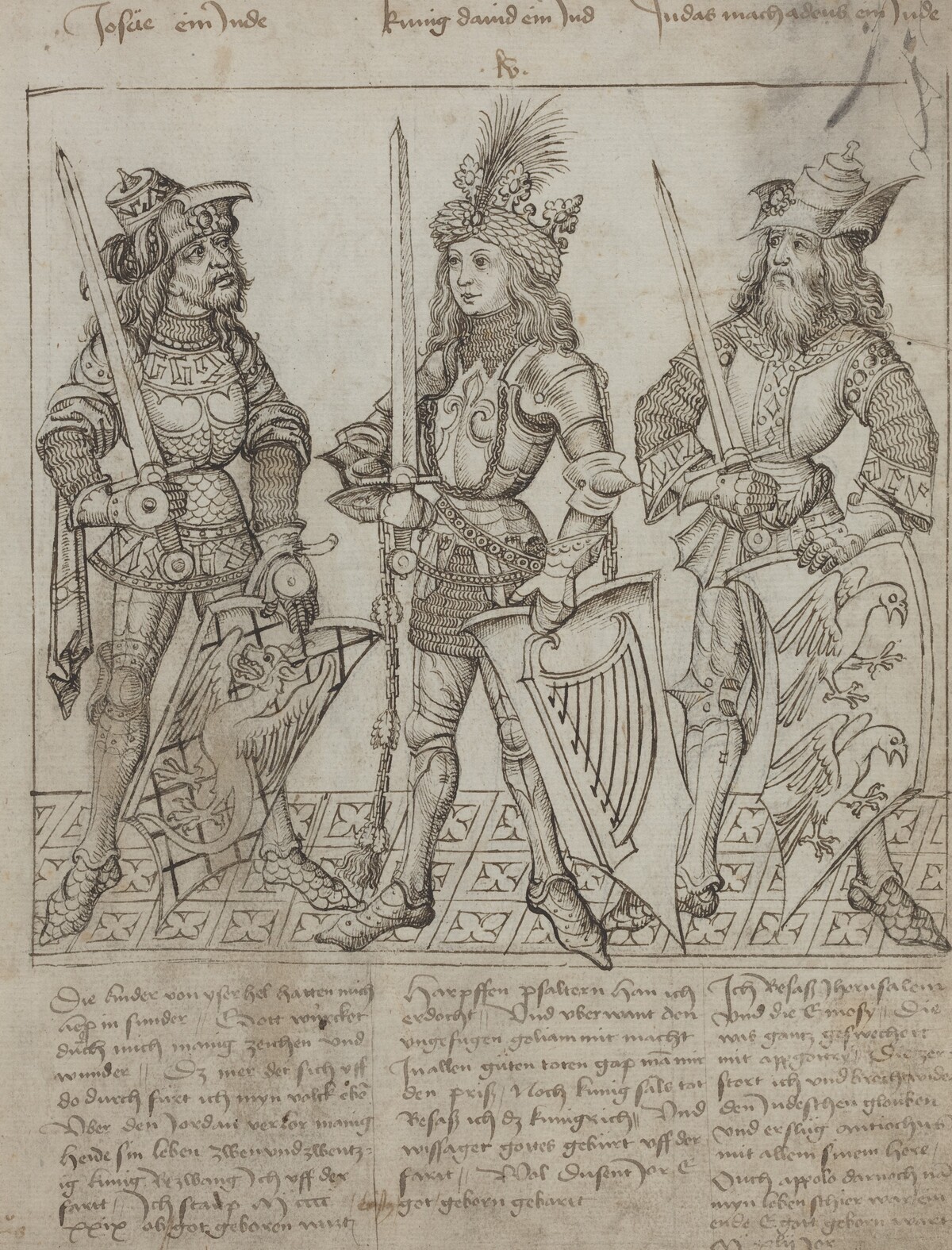 Joshua, King David and Judas Maccabeus by Primary Master of the Strassburg Chronicle