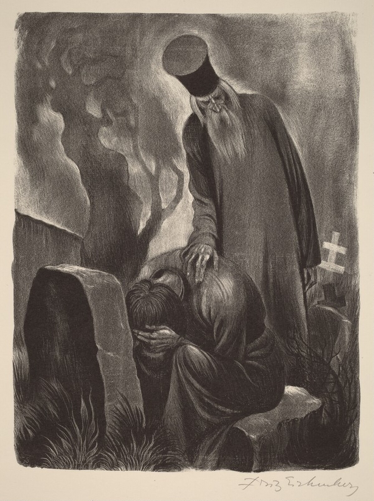 Alyosha among the Tombs (Book VII: Alyosha, facing p.252) by Fritz Eichenberg