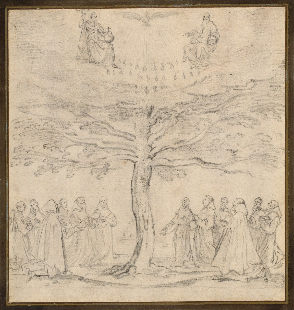 The Holy Trinity in the Tree of Life Adored by Franciscans by Jacques Callot