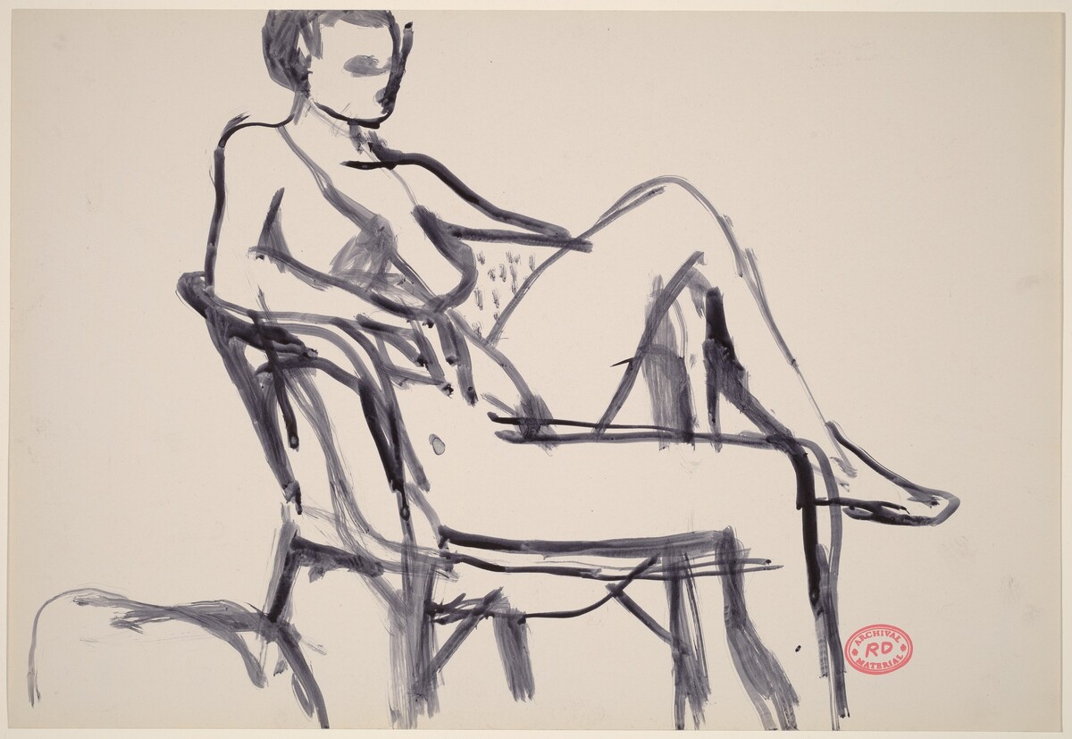 Untitled [seated female nude with left leg over chair arm] by Richard Diebenkorn