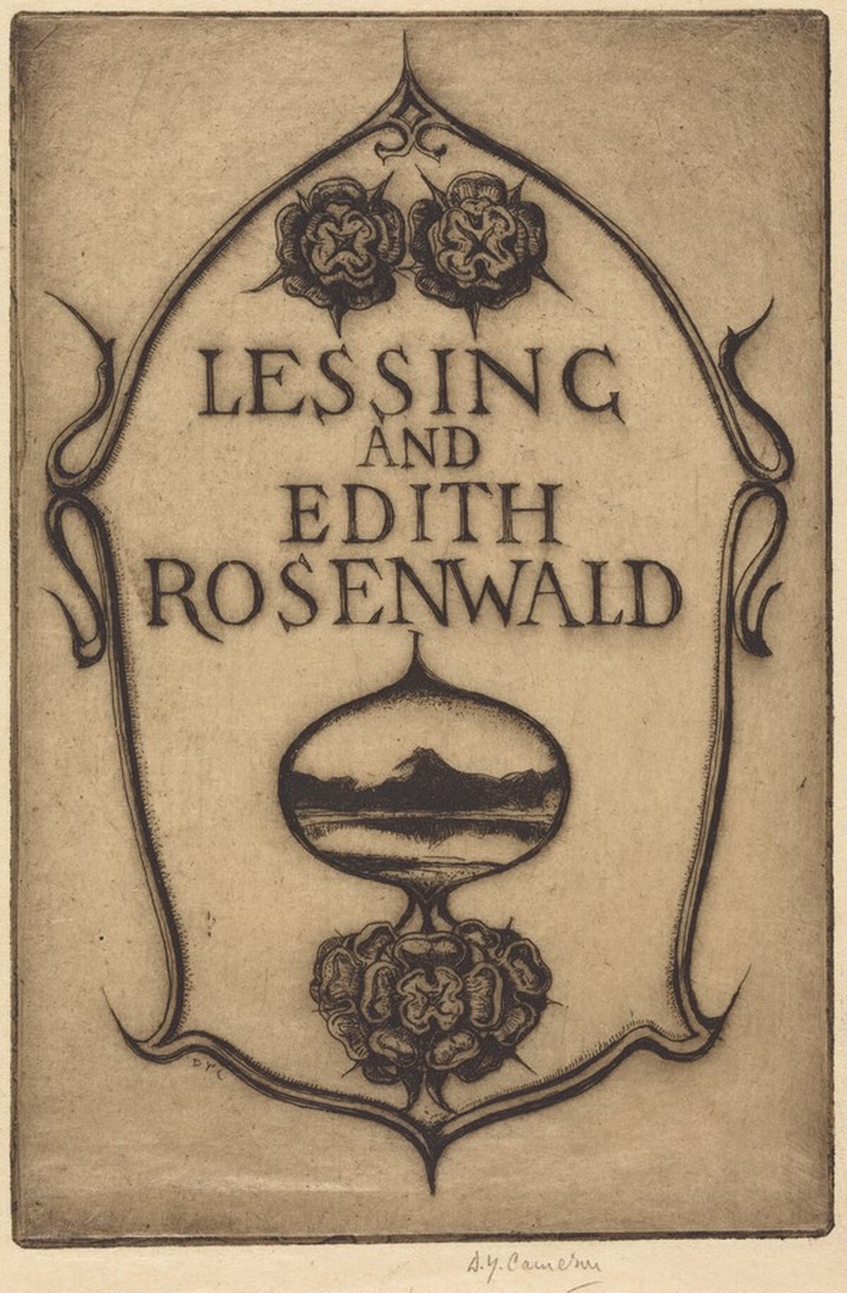 Bookplate of Lessing and Edith Rosenwald by David Young Cameron