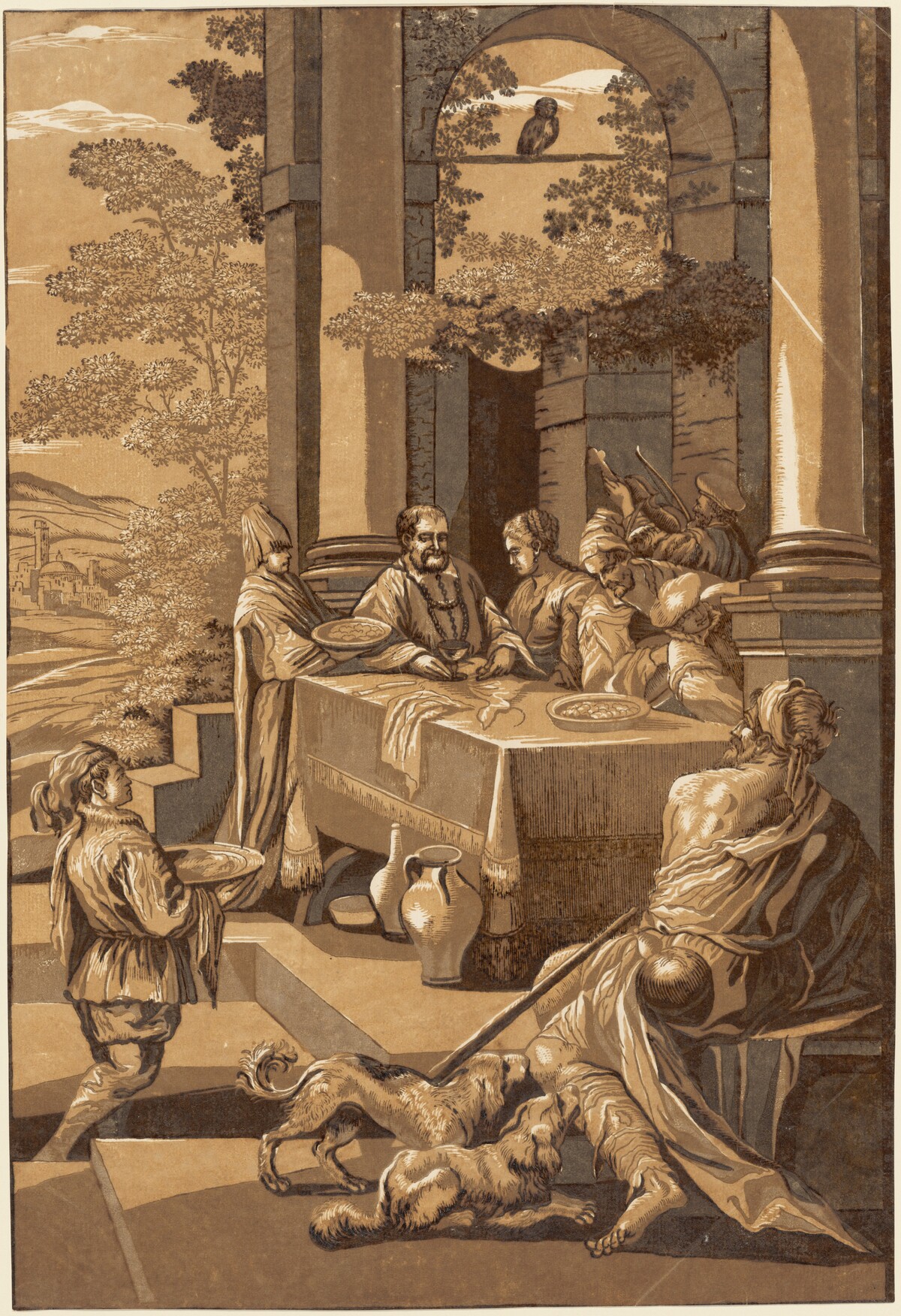 Dives and Lazarus (Right Panel) by John Baptist Jackson, after Jacopo Bassano
