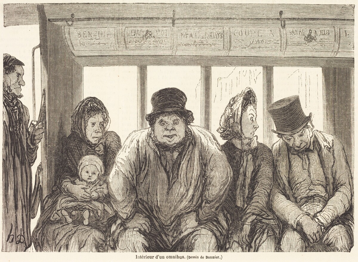 Interieur d'un omnibus [bottom half] by Charles Maurand after Honoré Daumier