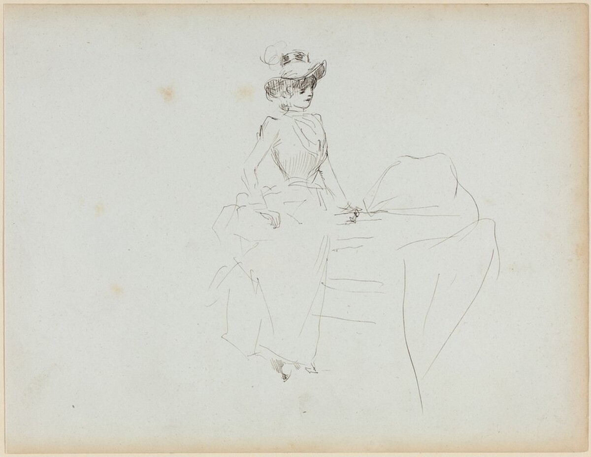 a) Woman with Bustle (recto); b) Sketch of a Woman's Face (verso) by Jean-Louis Forain