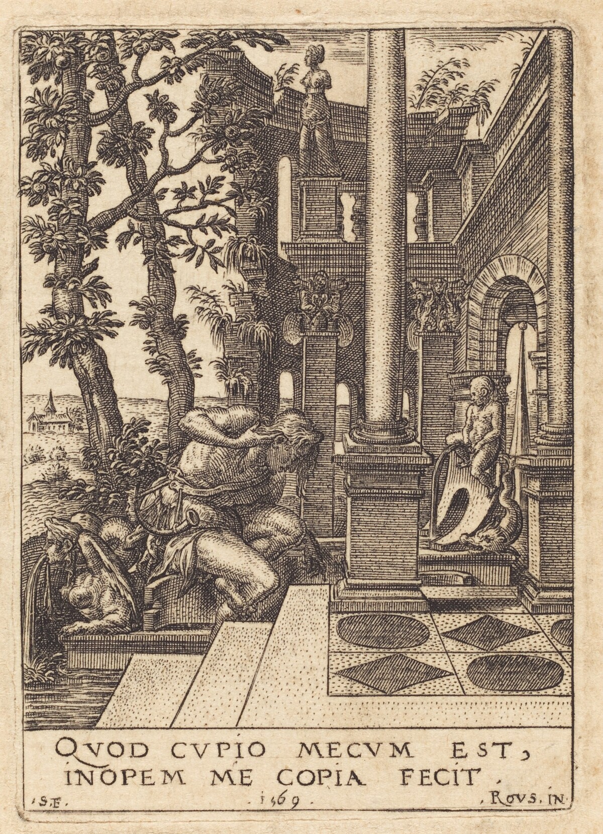 Narcissus at the Fountain by Etienne Delaune after Rosso Fiorentino