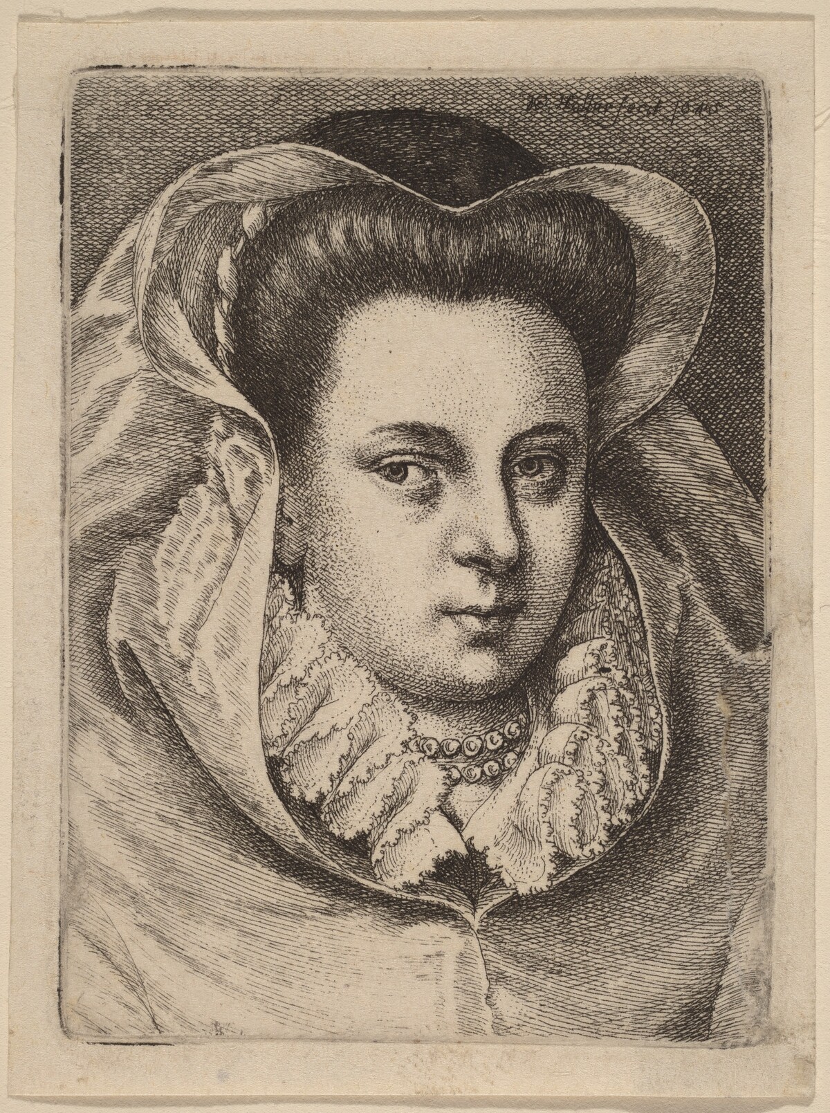 Woman with White Veil and Black Hat (Mary Stuart?) by Wenceslaus Hollar