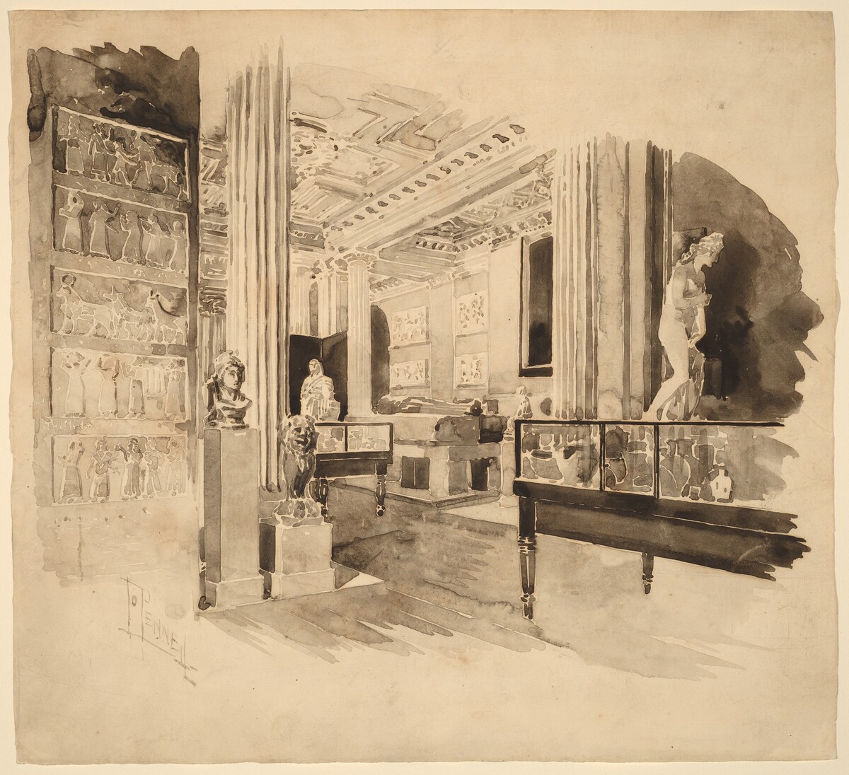 Interior, Fitzwilliam Museum by Joseph Pennell