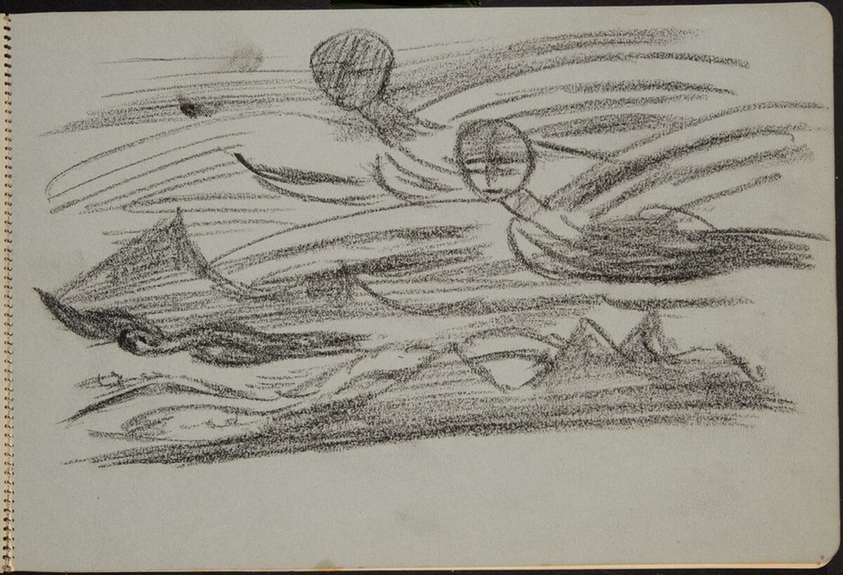 geflügelte Mischwesen, über Gebirge fliegend (Winged Creature Flying over Mountains) [p. 3] by Max Beckmann