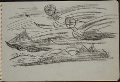 geflügelte Mischwesen, über Gebirge fliegend (Winged Creature Flying over Mountains) [p. 3]