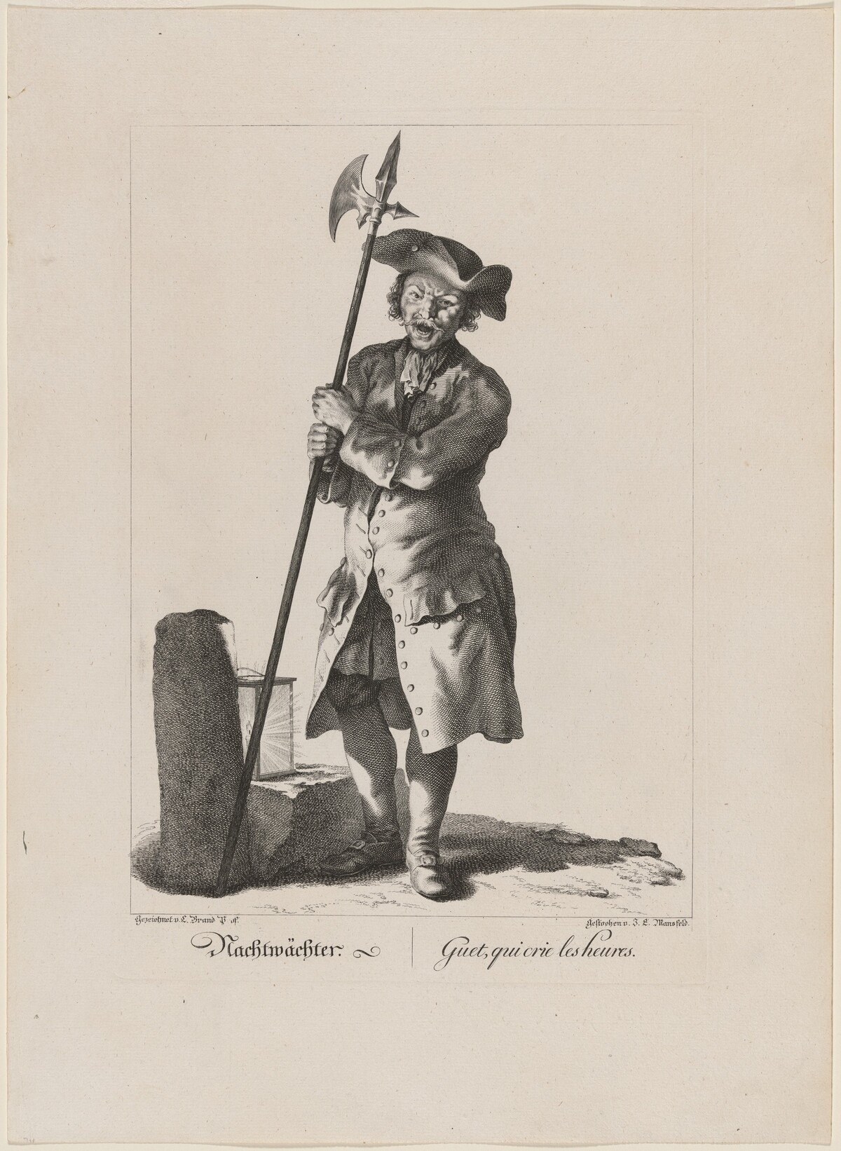 Nachtwächter (Night Watchman) by Johann Georg Mansfeld, after Johann Christian Brand