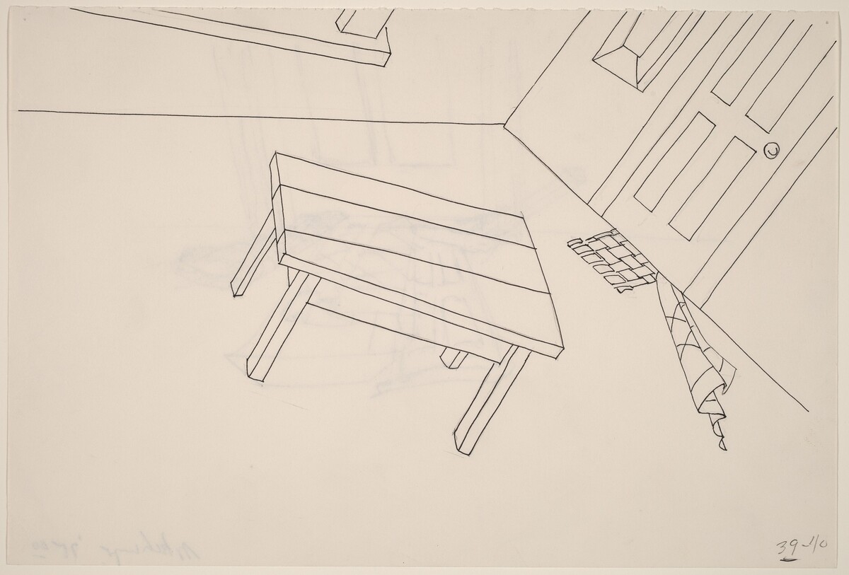 Basket, Table, Door, Window, Mirror, Rug #41 [recto] by Richard Artschwager