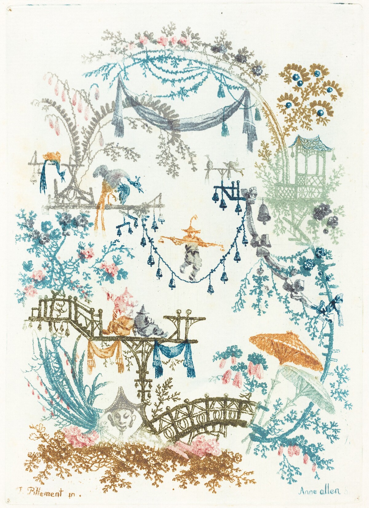 Arabesque with a Tightrope Walker by Anne Allen after Jean-Baptiste Pillement