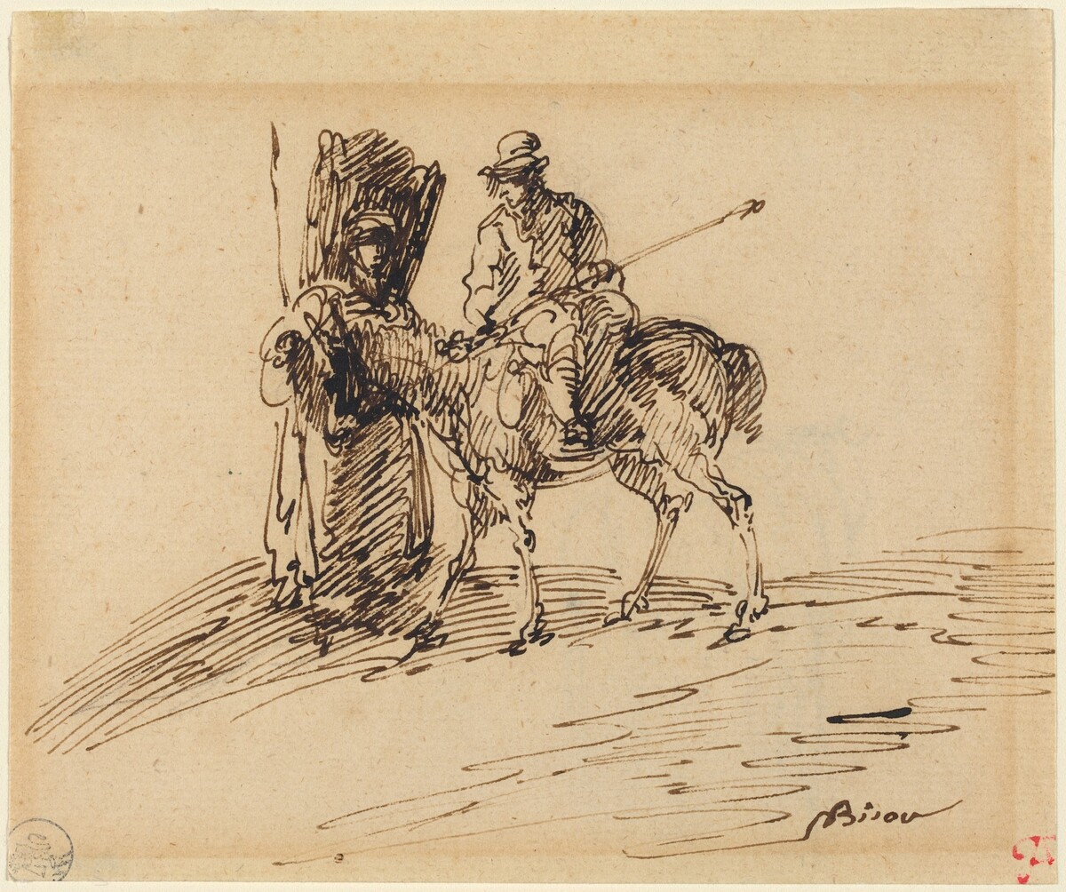Horseman with Peasant by Giuseppe Bernardino Bison
