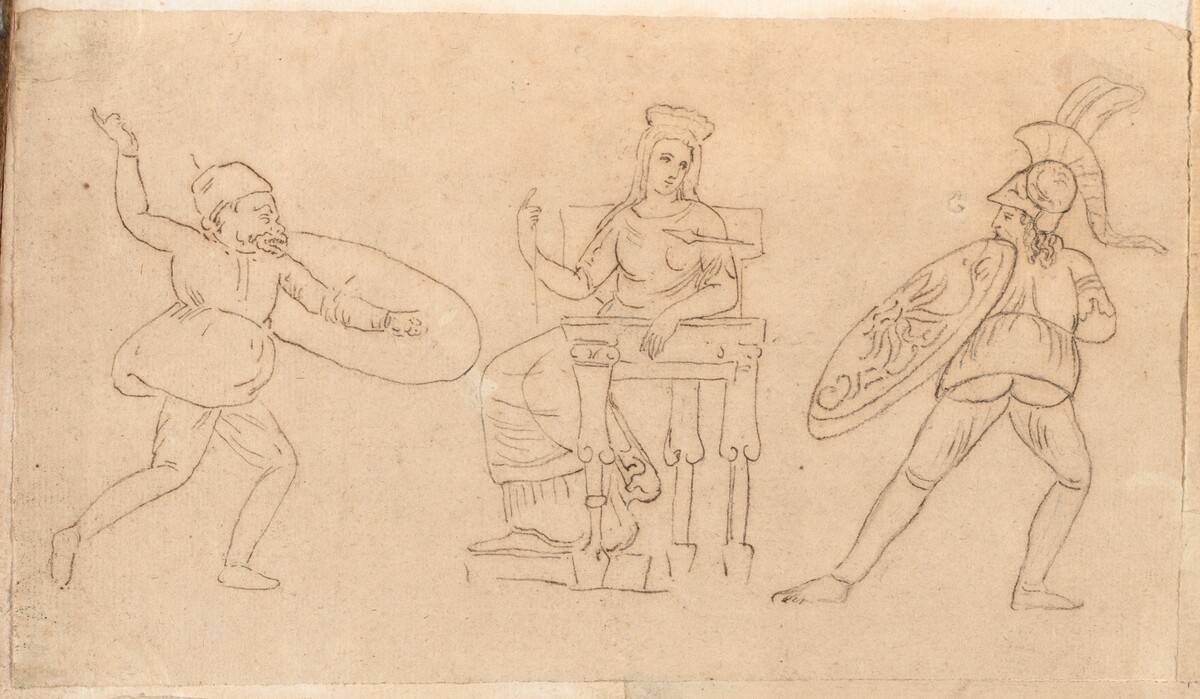 Comic Warrior, Seated Woman, and Figure with a Shield by Jacques-Louis David