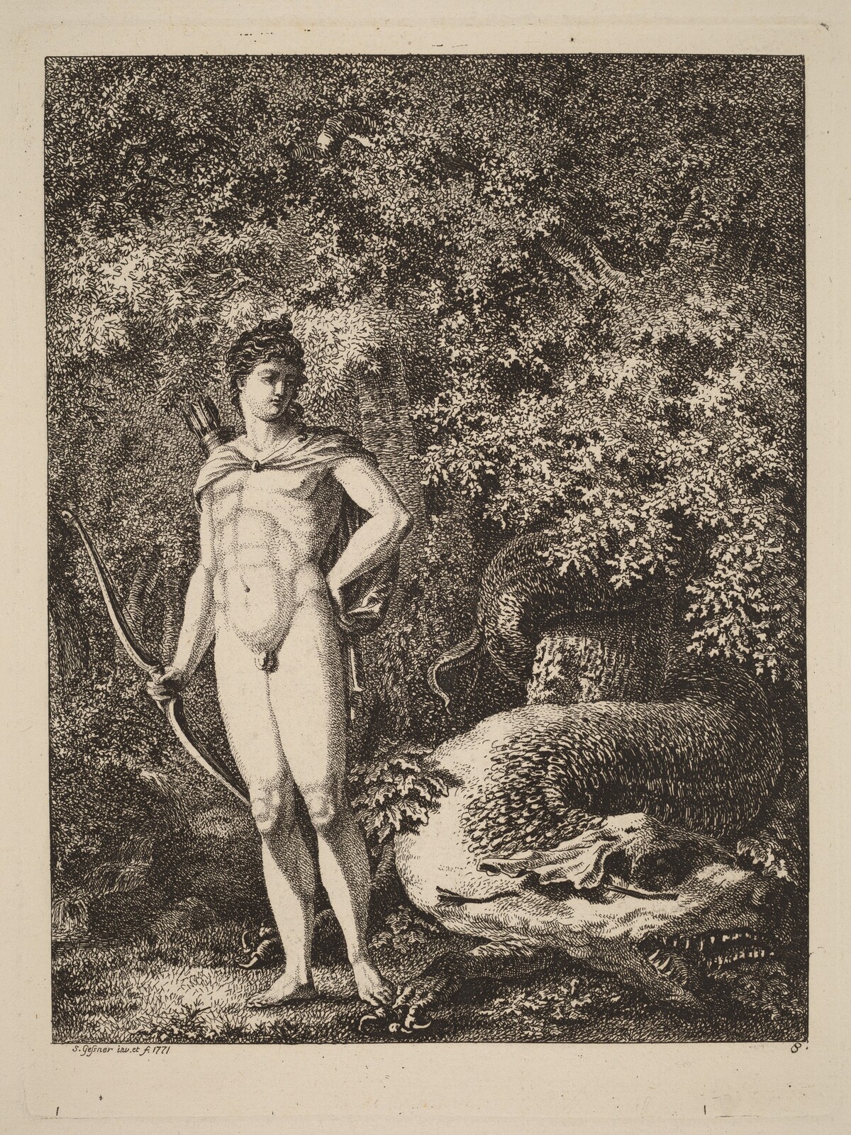 Apollo with a Bow and Dragon by Salomon Gessner