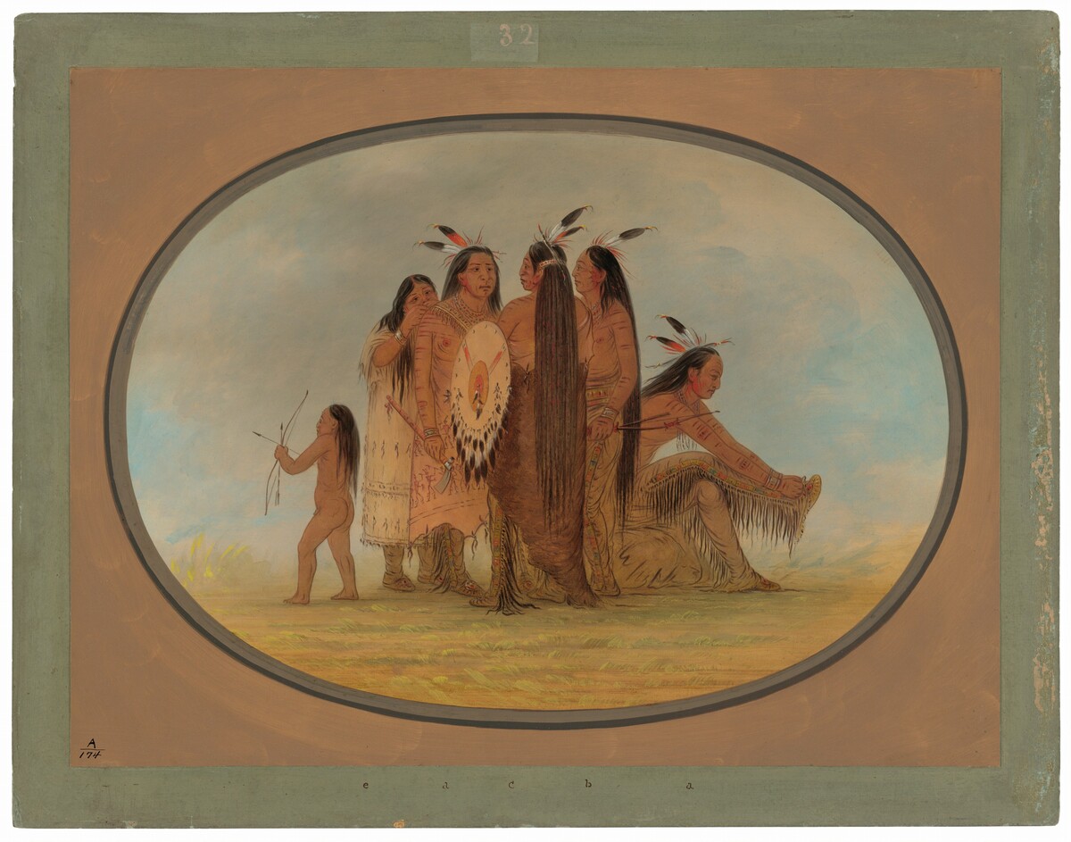 Four Mandan Warriors, a Girl, and a Boy by George Catlin