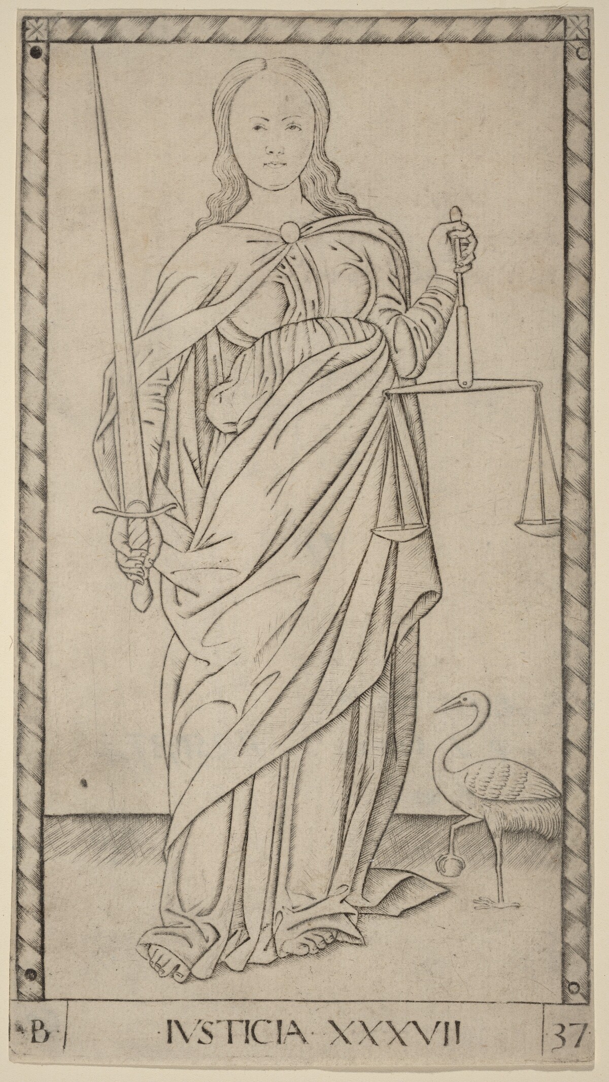Justicia (Justice) by Master of the E-Series Tarocchi