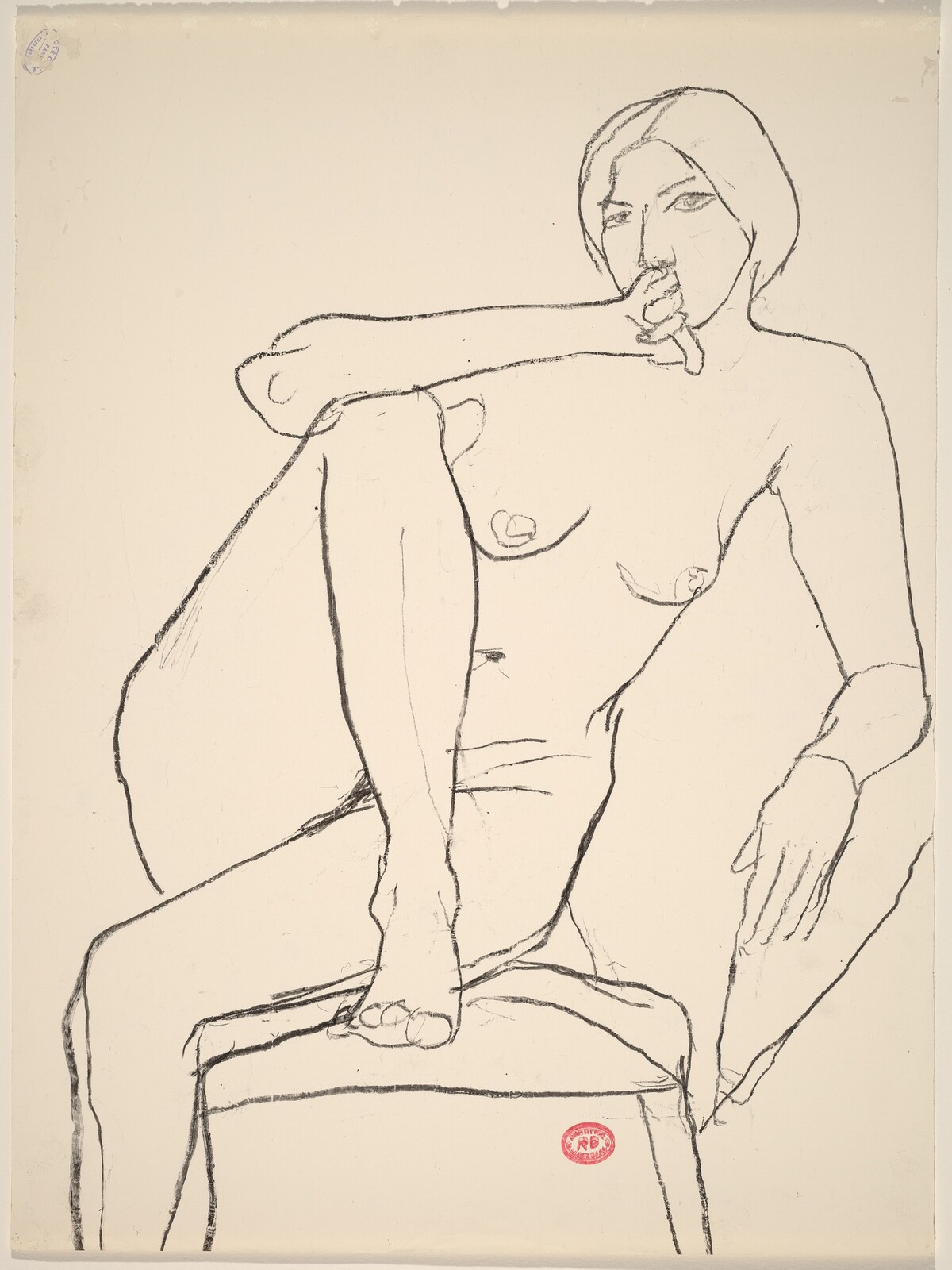 Untitled [seated nude with her right foot on chair seat] by Richard Diebenkorn