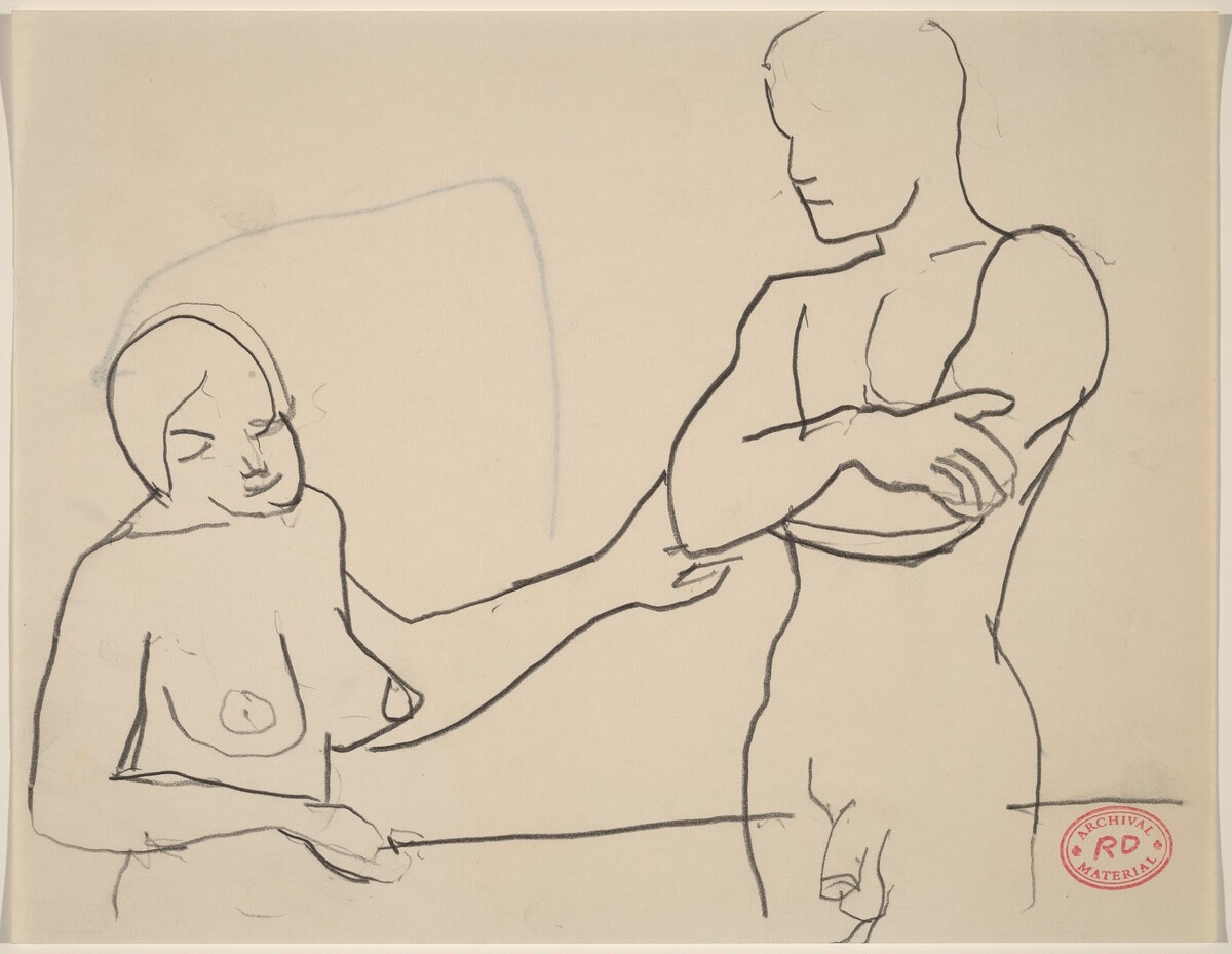 Untitled [female nude reaching for elbow of male nude] by Richard Diebenkorn
