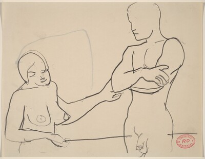 Untitled [female nude reaching for elbow of male nude]