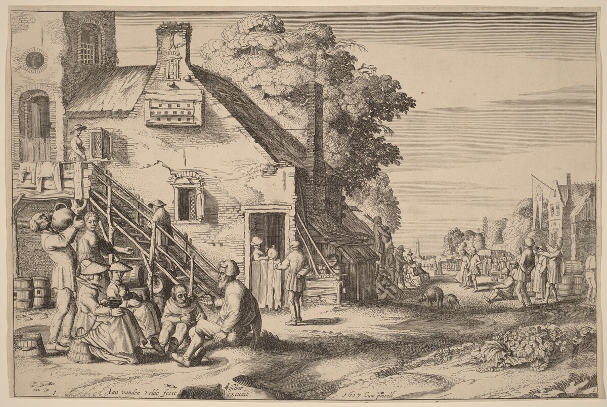 Spring (Village Fair before an Inn) by Jan van de Velde II