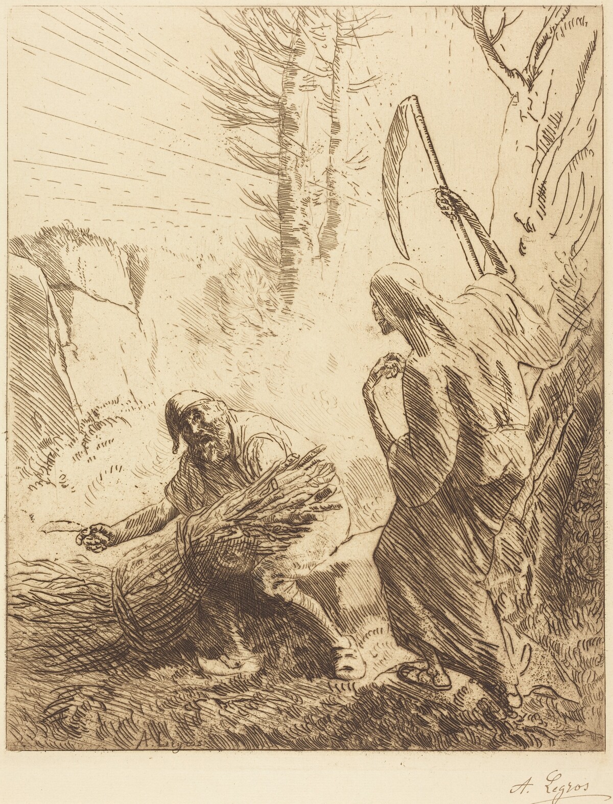 Death and the Woodcutter, 3rd plate (La mort et le bucheron) by Alphonse Legros