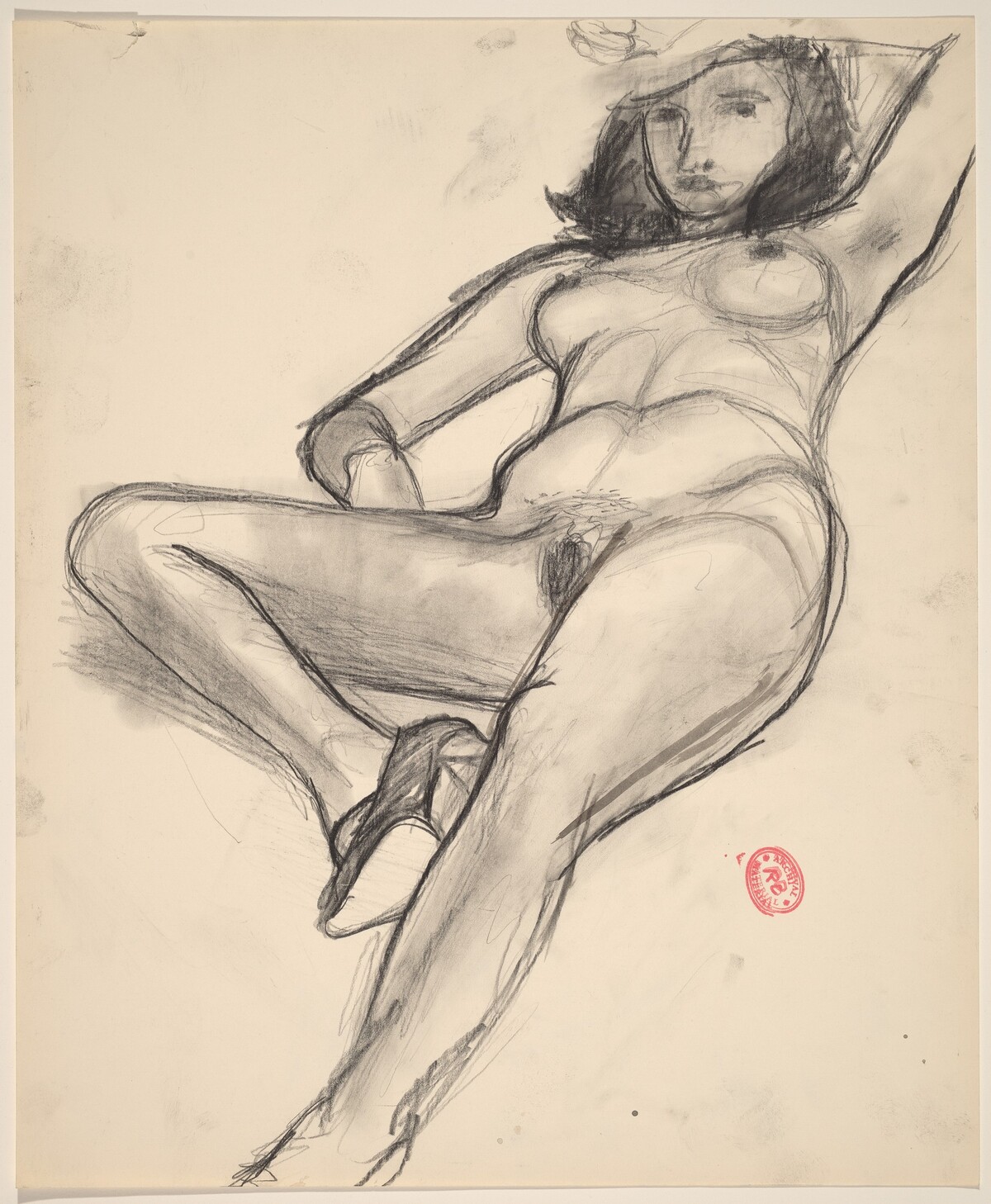 Untitled [reclining nude shading her face with her hand] by Richard Diebenkorn