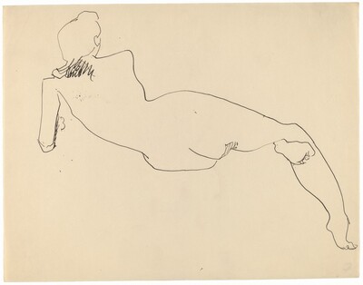 Rear View of Reclining Female Nude, Leaning on Left Elbow