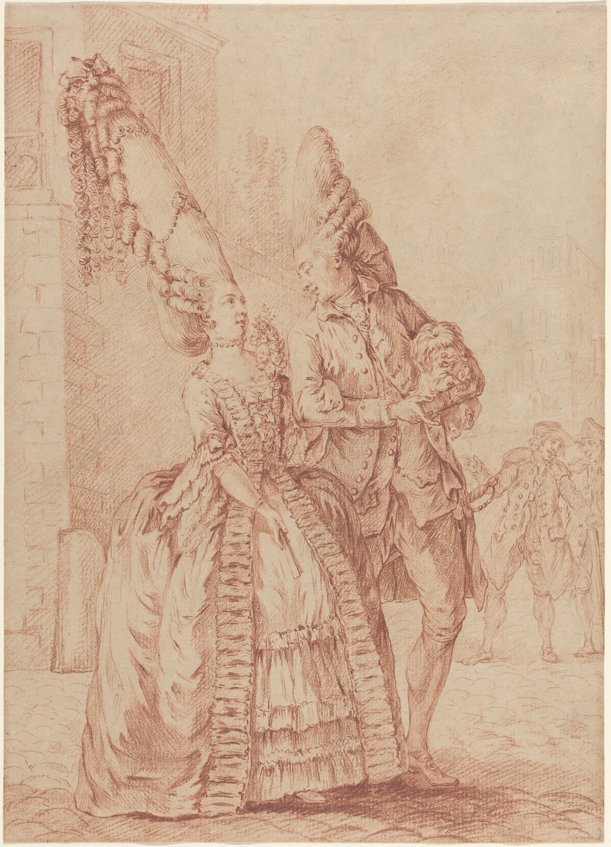 A Lady and Gentleman with Exaggerated Headdresses by Pierre Thomas Le Clerc