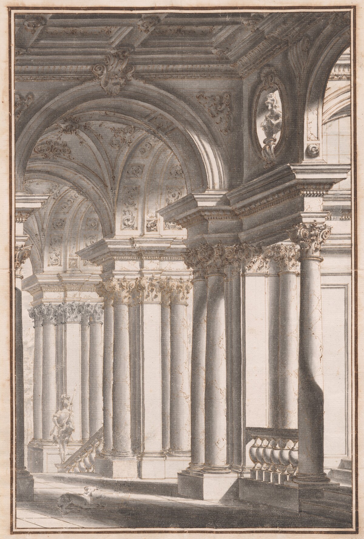 Architectural Capriccio with a Soldier and Dog by Vittorio Maria Bigari