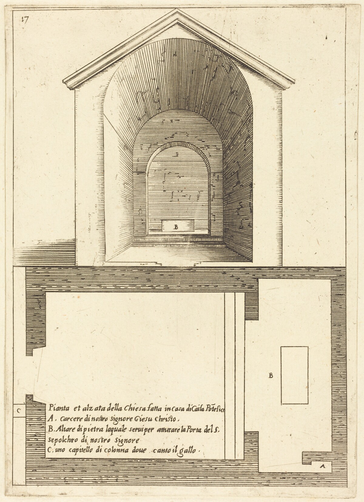 Plan and Elevation of the Church near the House of Caiaphas by Jacques Callot