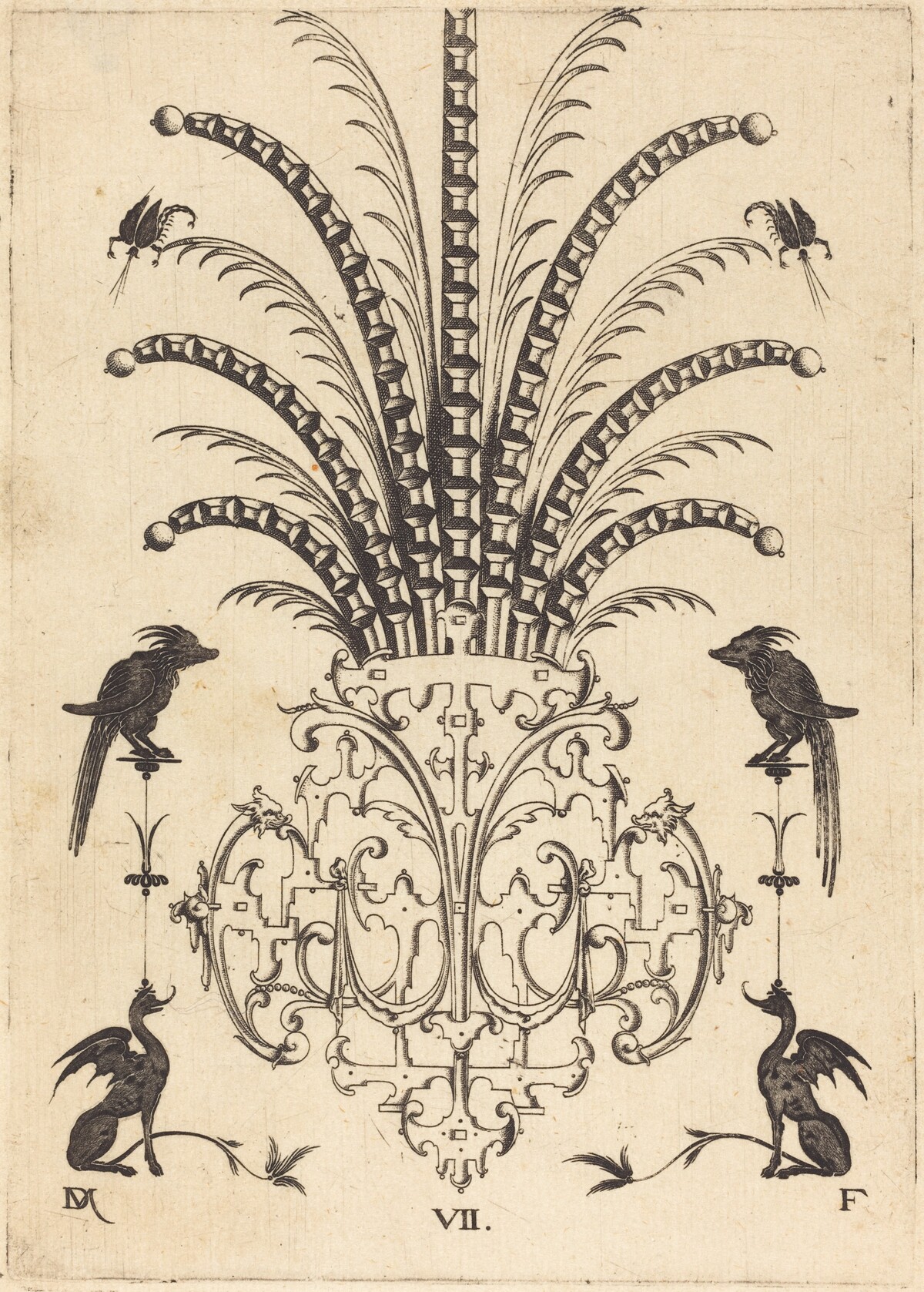 Brooch with Table-Stones, Flying Scorpions  at Top, and Dogs at Bottom by Daniel Mignot