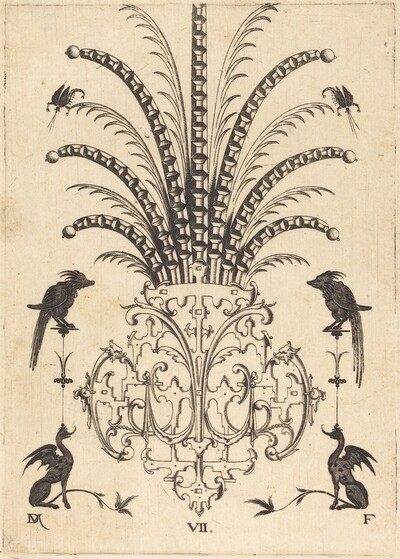 Brooch with Table-Stones, Flying Scorpions  at Top, and Dogs at Bottom