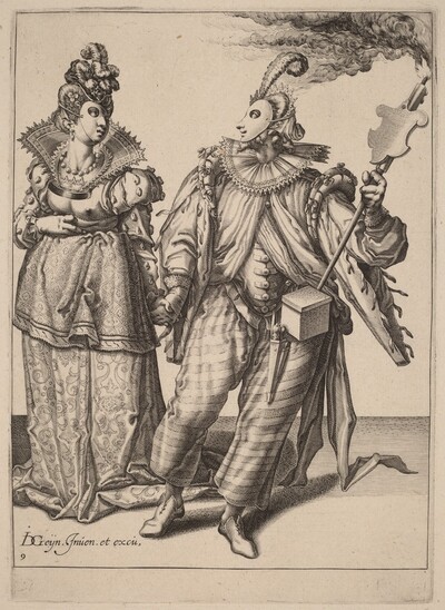 A Woman Led by a Player Holding a Torch